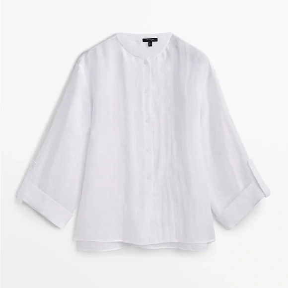 NWT. Massimo Dutti White 100% Linen Shirt with Wide Sleeves. Size XS. - Picture 5 of 11